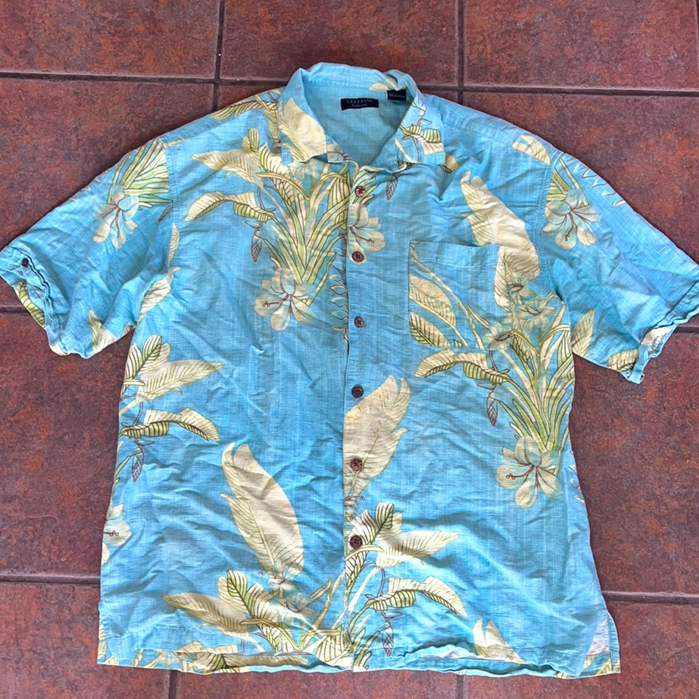 Cellinni 100% Silk Short Sleeve Hawaiian/Beach Shirt Vintage- Men’s Large
